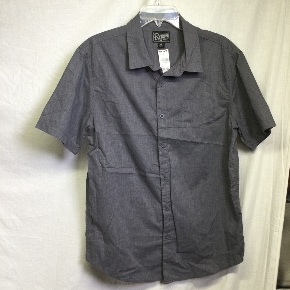 Retrofit Men's Gray Button Up Collared Short Sleeve Shirt Sz L NWT